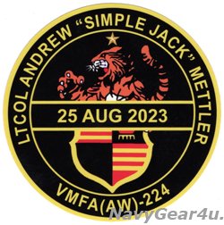 画像2: VMFA(AW)-224 BENGALS LTCOL ANDREW"SIMPLE JACK"METTLER追悼記念パッチ（ベルクロ付き）ステッカー付き