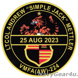 画像2: VMFA(AW)-224 BENGALS LTCOL ANDREW"SIMPLE JACK"METTLER追悼記念パッチ（ベルクロ付き）ステッカー付き